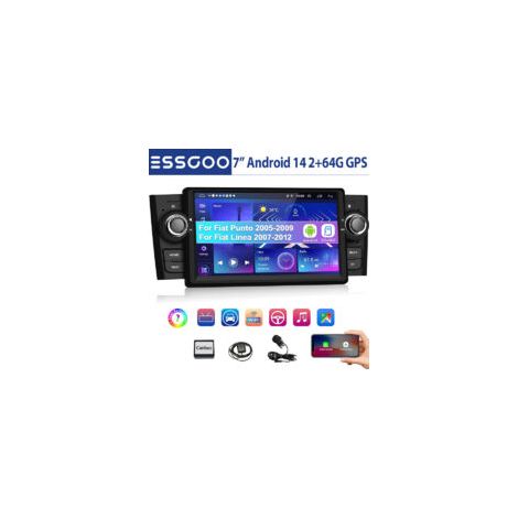 Autoradio pour Fiat Linea 2007-2011 Punto 2005-2009, 7'' Android 14 2G+64G avec CarPlay sans Fil/Android Auto GPS Navi Bluetooth WLAN FM RDS (1/5)
