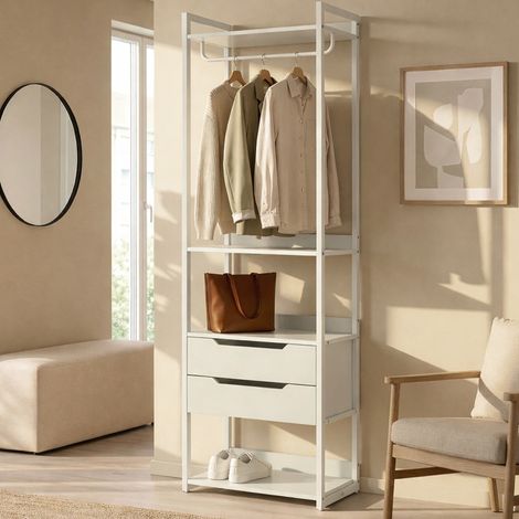 Stand Appendiabiti Jässaatka in Acciaio con 2 Cassetti e 4 Ripiani 200 x 61 x 40 cm - Grigio [en.casa]