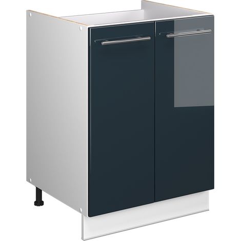 Spülenunterschrank Fame-Line, Dunkelblau Hochglanz/Weiß, 60 cm, Vicco (1/5)