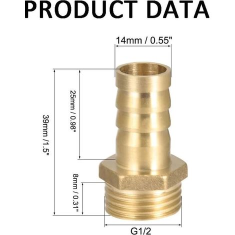Connettore terminale con filettatura esterna in ottone, raccordi per tubi da 4" x 14 mm, adatto per raccordi per tubi da giardino, riduttori di pressione, pompe dell'acqua, piscine (1/4)