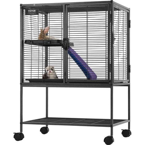 Cage à furet métal avec roulettes 86 cm, 2 niveaux, rampes et bac, hamsters, cobayes et chinchillas, pour rats (1/5)