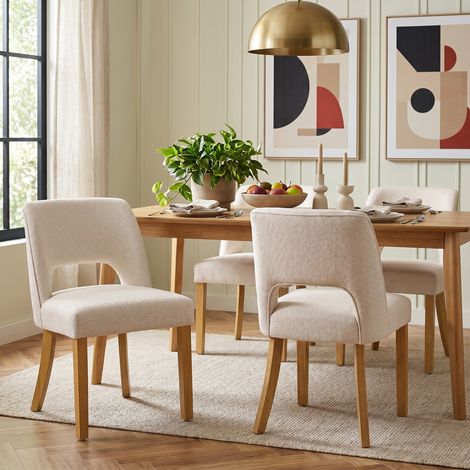 4 sedie da pranzo, comode e traspiranti, adatte a sale da pranzo, soggiorni, caffè, ecc., stile moderno, tessuto in lino, gambe in legno massello, beige (1/5)