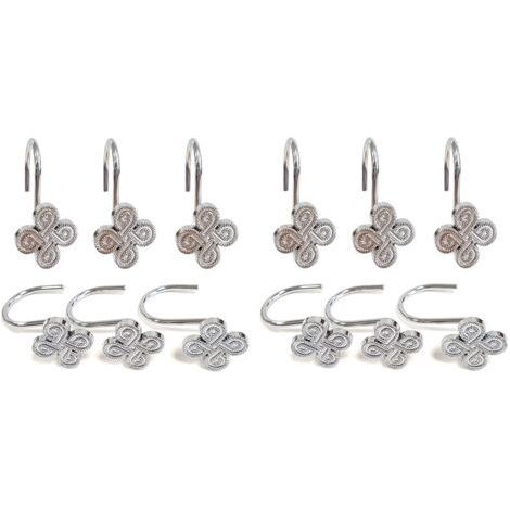 FENOPLASTICALot de 12 Crochets pour Rideau de Douche en chrome : Anneaux de Rideau de Douche en métal argenté antirouille - Crochets en Forme de Fleur trèfle pour Suspension de Rideau (1/5)