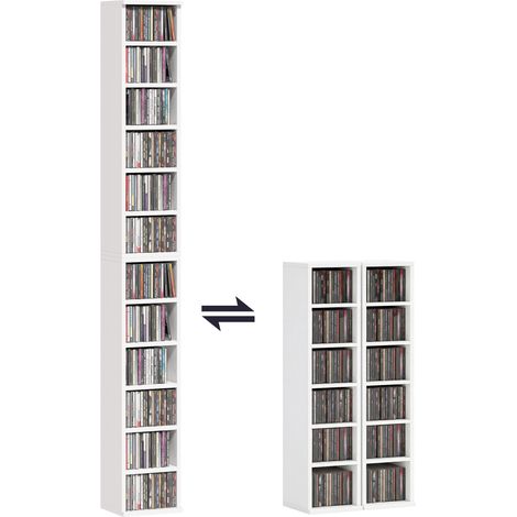 Ensemble de 2 étagères de rangement pour CD (204 cc), support tour Blu-ray avec étagères réglables, organiseur de bibliothèque, blanc (1/5)