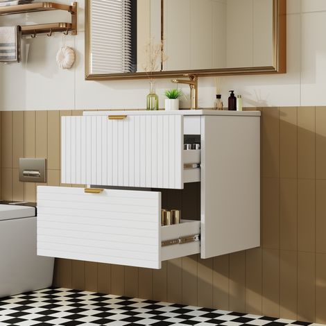 Meuble de salle de bains suspendu avec vasque céramique 61 x 46 x 57 cm MDF blanc OKWISH (1/5)