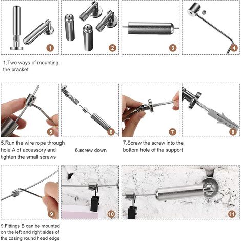 Stainless steel plastic-coated rope set, suitable for both home and outdoor use, windproof and sunproof, with special steel clips. (1/5)