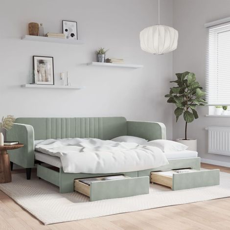 vidaXL Divano Letto Estraibile Cassetti Grigio Chiaro 100x190 Velluto (1/5)