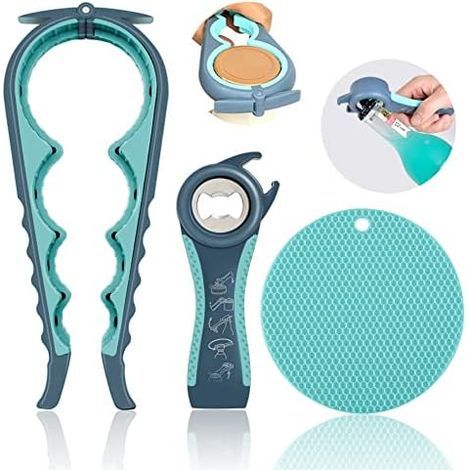 Apribarattoli per mani deboli, persone anziane con artrite, apribottiglie multifunzione 5 in 1 per mani artritiche con cuscinetto in gomma antiscivolo (1/5)