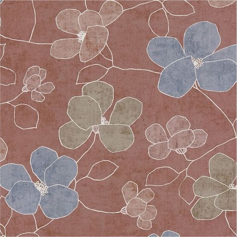 Flowers wallcovering wall Profhome 791471 hot embossed non-woven wallpaper slightly textured with floral ornaments matt red blue brown beige olive green 5,33 m2 (1/5)
