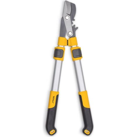 Tijeras de podar telescópicas STIGA - Corta madera fresca hasta 42 mm, mango extensible, hoja de acero japonés antiadherente, mango ergonómico, acabado amarillo, con tapa protectora