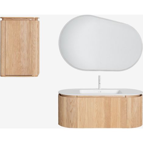Ensemble meuble de salle de bain suspendu 120x50 cm en bois avec lavabo intégré Carsone SKLUM