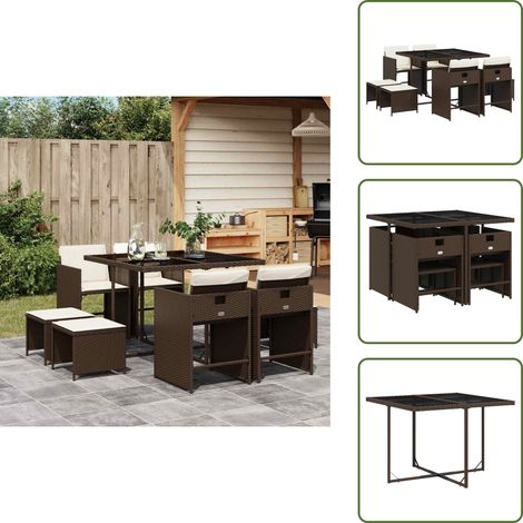 Mesa de jardín - vidaXL Set comedor para jardín 9 pzas y cojines ratán sintético marrón - Ratán sintético