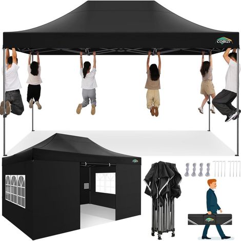 Faltpavillon 3x4,5m wasserdicht, stabil, UV-Schutz, mit 4 Seitenteilen, schwarz (1/5)