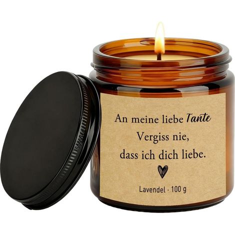 Duftkerze Lavendel für Tante, Geschenkidee mit Spruch, 100g Sojawachs