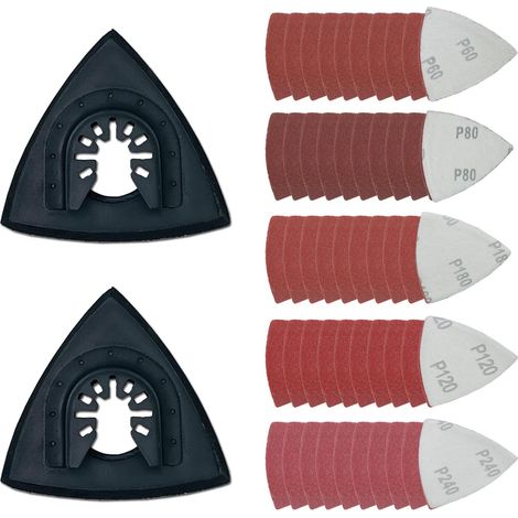52 pièces Patin de Ponçage Multi outil Accessoires pour Patin de Fixation triangulaires universels 80 mm Livré avec 5 types de papier de verre Polissage du bois du métal des meubles (1/5)