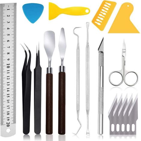 Outils de désherbage en vinyle – 18 outils d'artisanat de base comprenant des ciseaux, une pince à épiler, un sarcloir, un grattoir, un couteau de désherbage en vinyle silhouettes Camées (1/5)