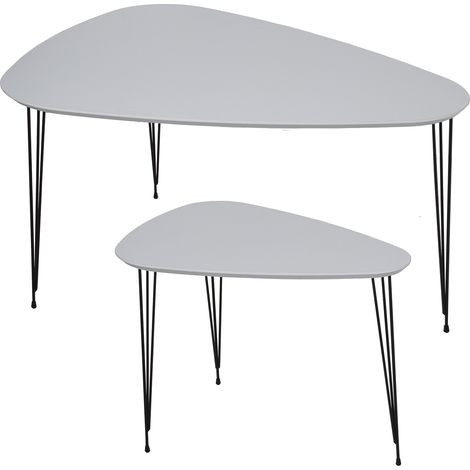 Lot de 2 Tables Basses + 72245 Bois Blanc Pieds Métal Noir 90X60X49,5 Cm +60X40X45 Cm (1/5)