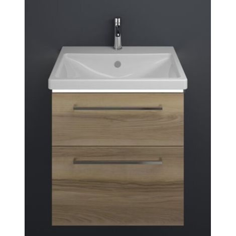 Burgbad Eqio Keramik-Waschtisch mit Unterschrank, 2 Auszüge mit LED-Beleuchtung, Stangengriff Frassino Dekor Cappuccino 63 cm (1/2)