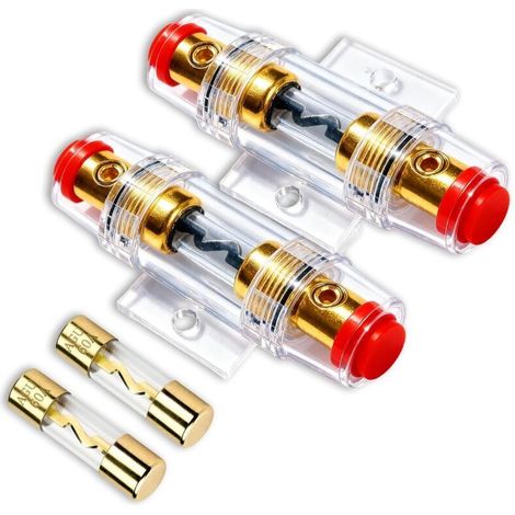 2 Porte-Fusibles AGU Inline avec 2 Fusibles 60A, Porte-Fusible Voiture Doré Transparent pour Audio Auto, Amplificateur, Alarme, Compresseur, Compatible Câbles 4/6/8/10 AWG