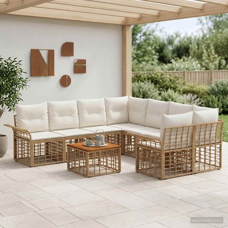 vidaXL Conjunto de sofás de exterior 9 uds. Natural y Crema (1/5)