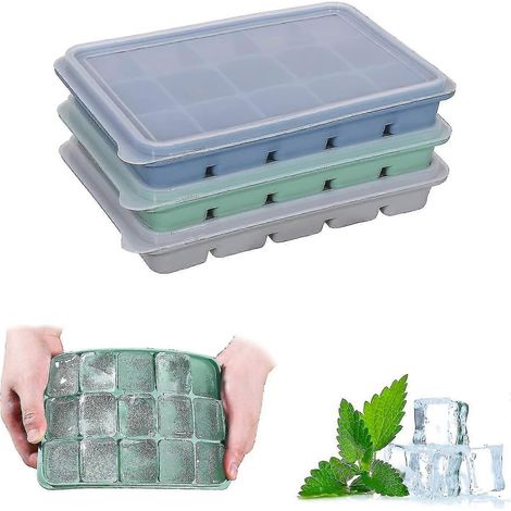 3er-Pack Silikon-Eiswürfelformen mit auslaufsicherem Deckel, leicht zu lösen, flexibel, kompatibel mit kalten Getränken, Babynahrung und Whiskey. (1/5)