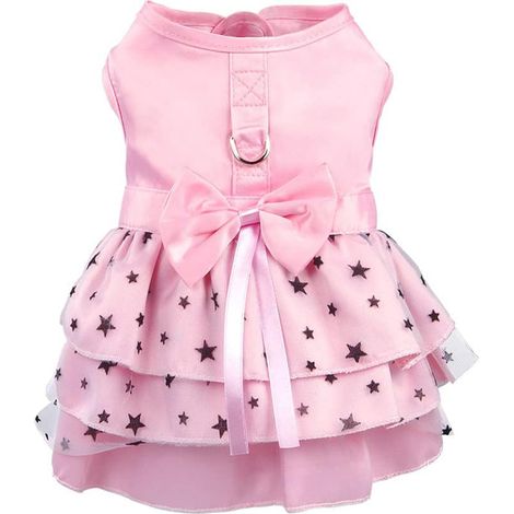 Robe pour petits chiens avec anneau pour laisse, style princesse, jupe plissée multicouche et nœud pentagramme, taille XL. Convient aux petits chiens, chiots et chats. (1/5)