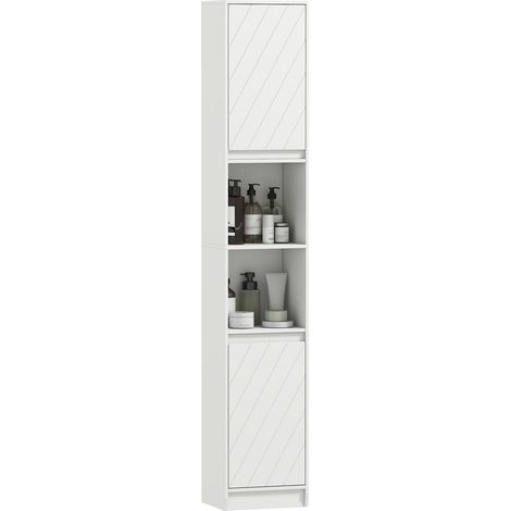 Meuble Colonne Salle de Bain Rangement Vertical avec 2 Portes et 2 Niches pour Petit Espace Blanc 30 x 24 x 170 cm (1/5)