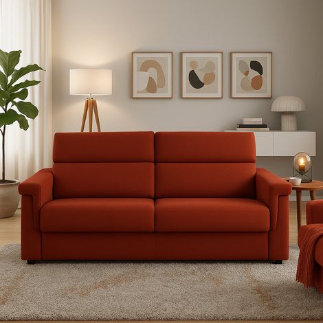Dmora - Sofá fijo 2 plazas Lapio, Sofá lineal para salón, acolchado, desenfundable, calidad 100% Made in Italy, 185x95 h100 cm, Naranja (1/4)