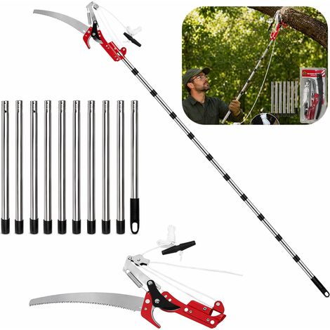 Scie d'élagage télescopique avec sécateur - 82-410 cm - Élagueuse manuelle avec manche télescopique - Longueur réglable 2 en 1 - Scie à arbres - Scie télescopique légère en acier inoxydable (1/5)