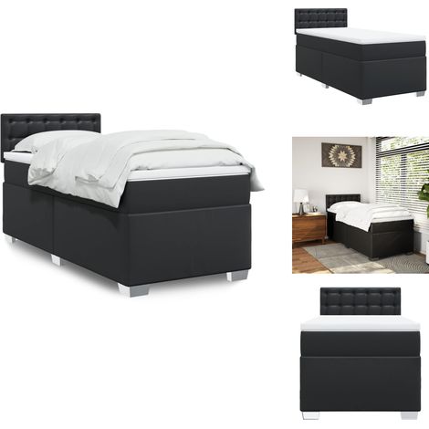 Sommier à lattes de lit avec matelas Noir 80x200cm Similicuir - Lit Double - Literie - Chambre À Coucher - Meuble De Rangement - Design Moderne (1/5)