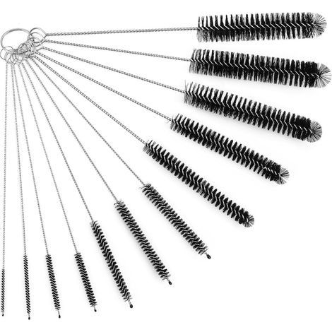 Lot de 12 Brosses De Nettoyage,Goupillon De Nettoyage,Brosse De Nettoyage pour Tube,Bouteille en Verre,Biberon,Bouilloire Et Clavier,Brosse De Nettoyage en Nylon pour Bouteille, Noir (1/4)