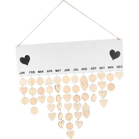 Calendrier Mural en Bois pour Anniversaires Familiaux, Panneau Suspendu Décoratif en Bois Corde en Chanvre, Design Simple pour Décoration Intérieure et Rappel des Fêtes (1/5)