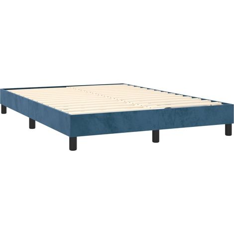 Somier de láminas sobre patas estructura de cama 140x200 cm tela terciopelo azul oscuro TDL0207310