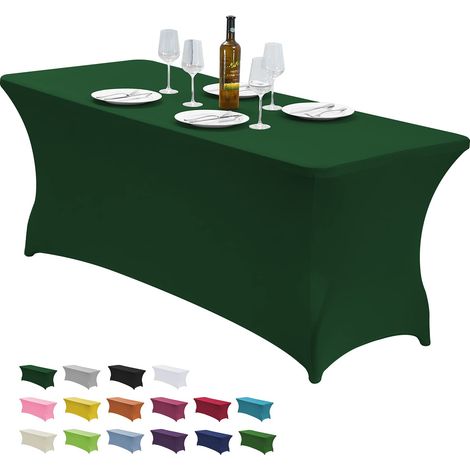 Housse de Table en élasthanne Extensible de 6 m pour Tables Pliantes rectangulaires, résistante aux Plis, élastique et Extensible pour Patio, fête, Banquet, Mariage et événements (Vert Noir) (1/5)