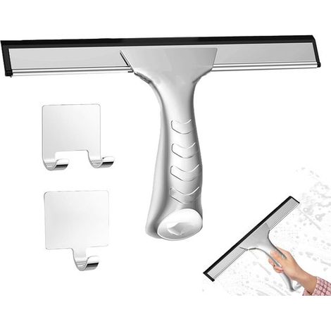Escobilla de ducha - Escobilla de cristal - Limpieza de baño - Acero inoxidable - 25,4 cm - Plateado (1/5)