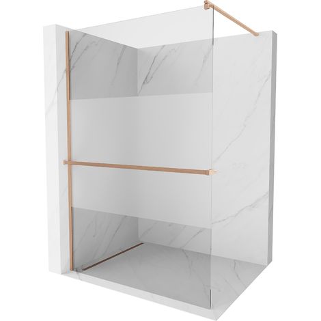 Mexen Kioto+ mampara de ducha con estante Walk-in 90 x 200 cm, transparente/escarchado, cobre cepillado - 800-090-121-65-35 (1/5)