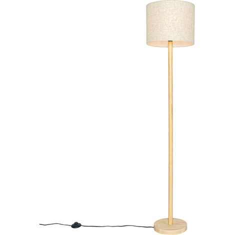 Ländliche Stehlampe Holz mit Leinenschirm beige 32 cm - Mels