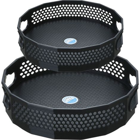 Lot de 2 Plateaux Tournants Épices, Range-Épices Rotatif 360° en Plastique PP avec Poignées, Organisateur Cuisine Réfrigérateur pour Bouteilles et Pots, Noir (30 cm & 22,5 cm) (1/4)