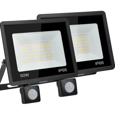 Projecteur à détecteur de mouvement, étanche, plage de détection réglable, 50W 2PCS, Blanc Froid (1/2)