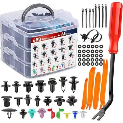 Kit de 725 clips pour voiture, outils de démontage pour pare-chocs, panneaux de porte et garde-boue (1/4)