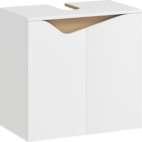 Unterschrank für Waschbecken, Badezimmerschrank mit 2 Türen mit Soft-Close-Funktion, 60 x 35 x 57,9 cm, weiß und naturfarbenes Holz (1/5)