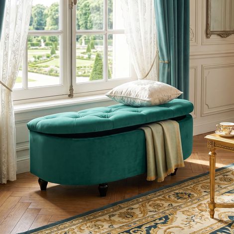 Tabouret coffre avec espace de rangement, assise rembourrée, couvercle à fermeture douce, aspect velours, 120 x 46 x 42 cm, gris foncé (1/5)