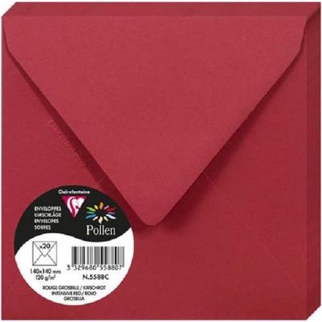 Enveloppe - CLAIREFONTAINE - Pollen - 120g - 140x140 mm - Rouge groseille - Paquet de 20