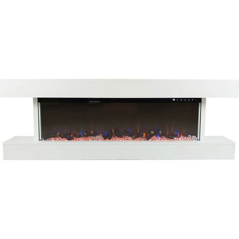 Camino Elettrico da Parete o Incasso Alaro Ultra+ 152x18x52 cm Effetto Fiamma Telecomando in MDF Bianco (1/5)