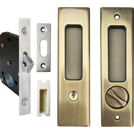 Serrure Porte Coulissante Mortaiser 160mm Bronze Poignée Encastrée Invisible pour Porte Bois (1/3)