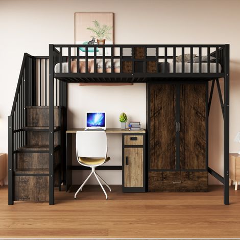 Lit mezzanine 90x200 cm avec armoire et tiroir HAVRYA (1/5)