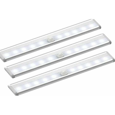 3 Pack 10 LED Wireless Motion Sensor Cabinet Lights Battery Operated, LED Closet Lights with Magnetic Strip for Closet Cabinet, Stairs, Drawer, Hallway (1/5)