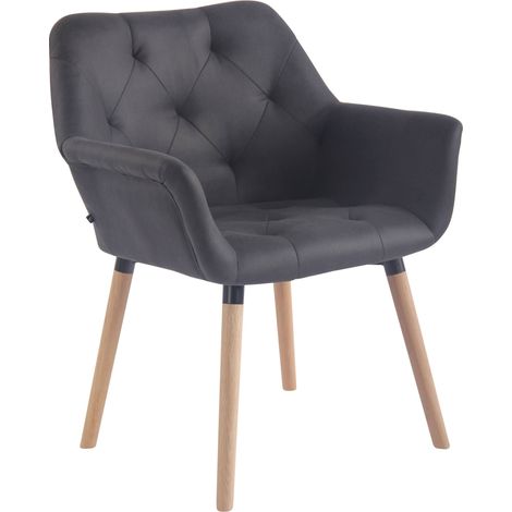 Chaise de salle à manger coutures décoratives stylées en PVC noir piétement de 4 pieds en bois clair 100002003 (1/5)