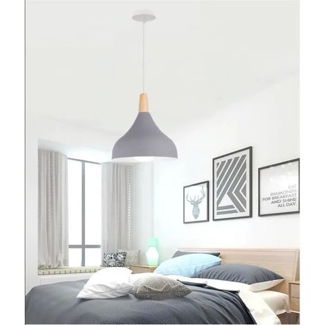 Lampe Suspension Moderne, Lustre Plafonnier Vintage Style Goutte Chapeau pour Restaurant Cafe Bar,Gris,20cm (1/4)
