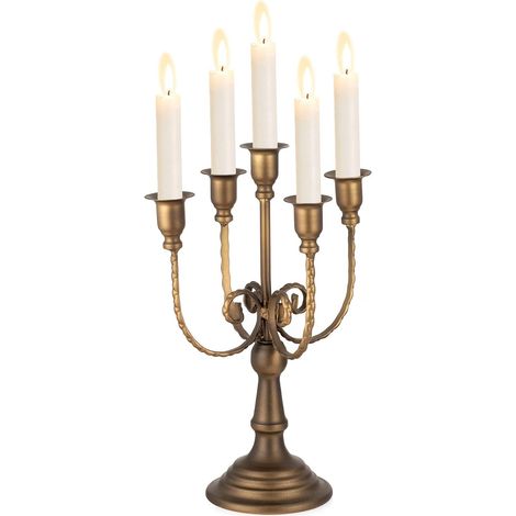 Bougeoirs Chandeliers à 5 Branches, 29,5cm Chandeliers Bougeoirs en Métal pour Table à Manger Table Basse Cheminée, Bronze (1/5)